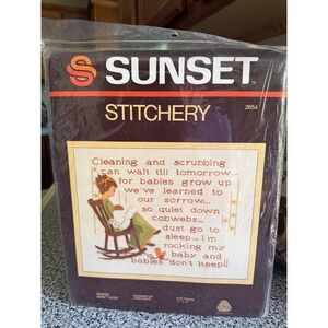 Vintage 1977 Sunset Stitchery Babies Don't Keep Crewel Kit 2654 Lynn Davis NEW